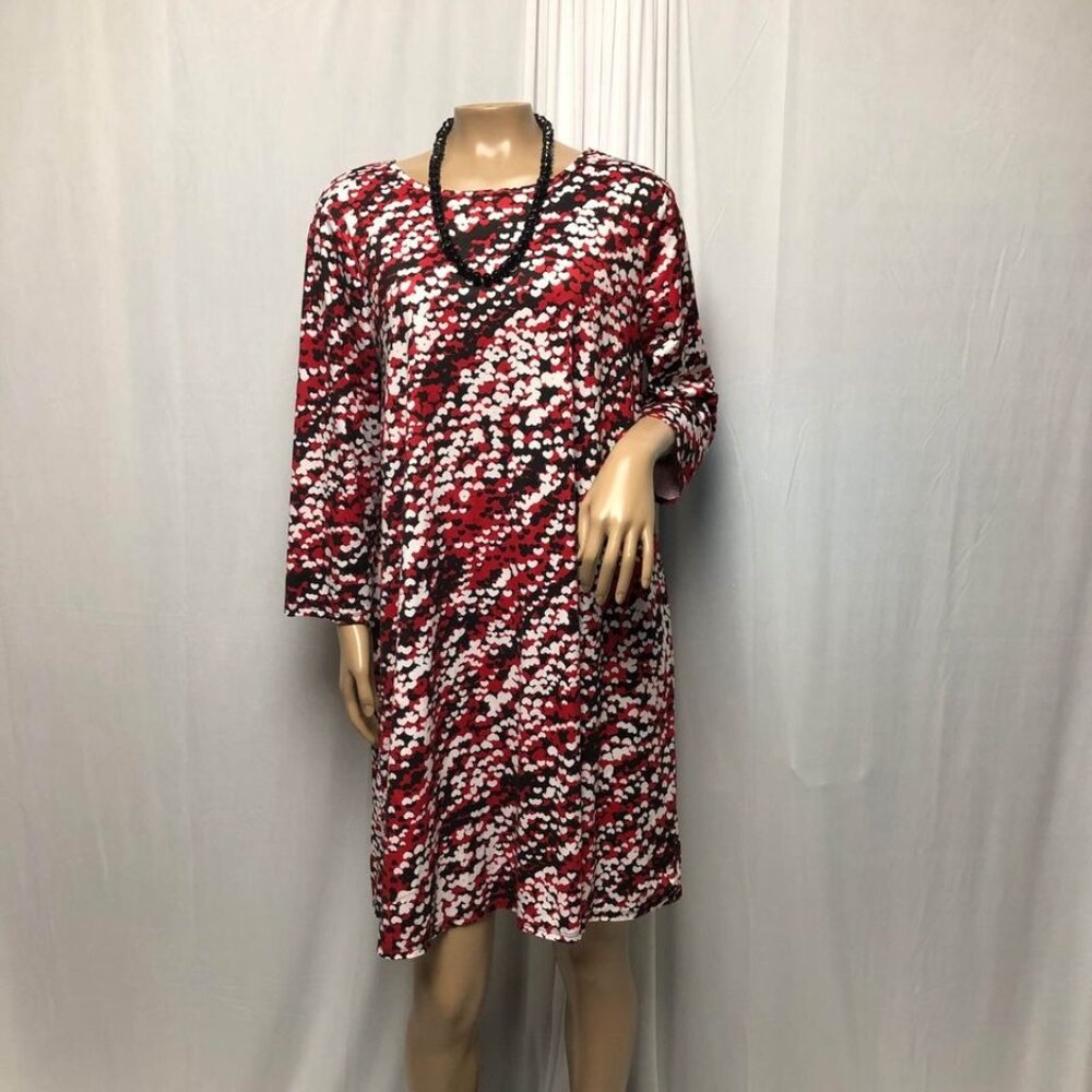 Celebrate Together Dress Womens Size Large Red Black Long Sleeve Soft Stretch